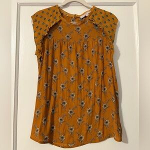 Floral Mustard Orange Top LOFT Size Small